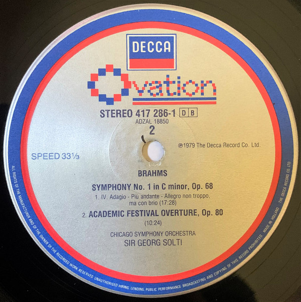 Johannes Brahms , Chicago Symphony Orchestra , Georg Solti - Symphony No. 1 / Academic Festival Overture | Decca (417 286-1) - 3