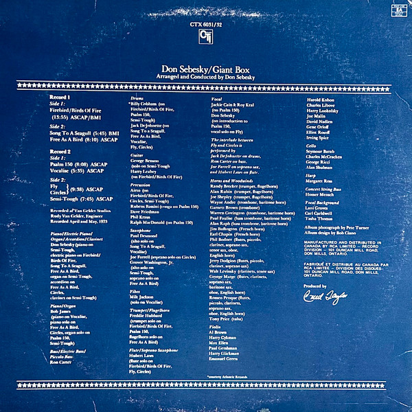 Don Sebesky - Giant Box (2LP) [Vinyl] | CTI Records Of Canada Ltd. (CTX 6031/32) - 2