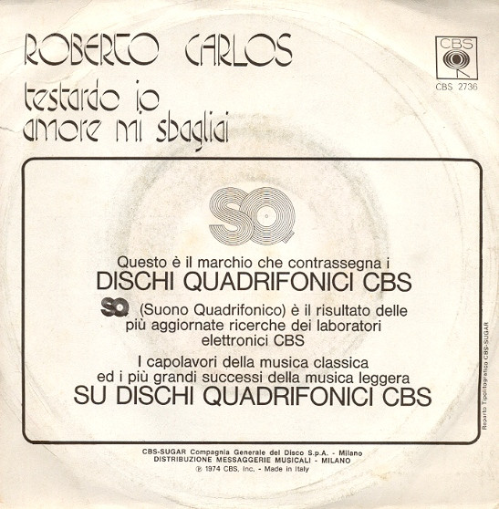 Roberto Carlos - Testardo Io | CBS (CBS 2736) - 2