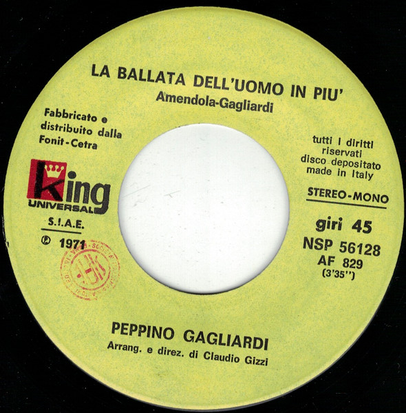 Peppino Gagliardi - La Ballata Dell'Uomo In Piu'  Passera' | King Universal (NSP 56128) - 3