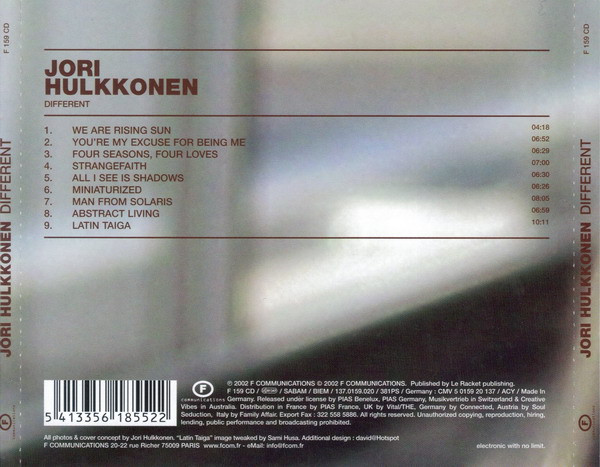 Jori Hulkkonen - Different | F Communications (F 159 CD) - 2