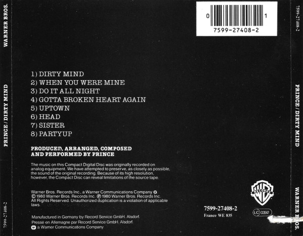 Prince - Dirty Mind | Warner Bros. Records (7599-27408-2) - 2