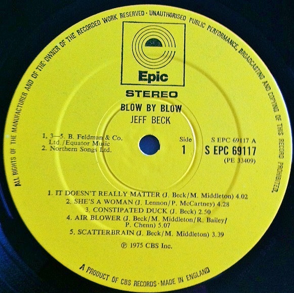 Jeff Beck - Blow By Blow | Epic (EPC 69117) - 3