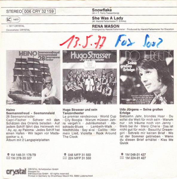 Rena Mason - Snowflake / She Was A Lady | Crystal (006 CRY 32 159) - 4