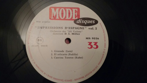 101 Strings , David L. Miller - Impressions D'Espagne Vol. 2 | Mode Disques (MD 9026) - 3