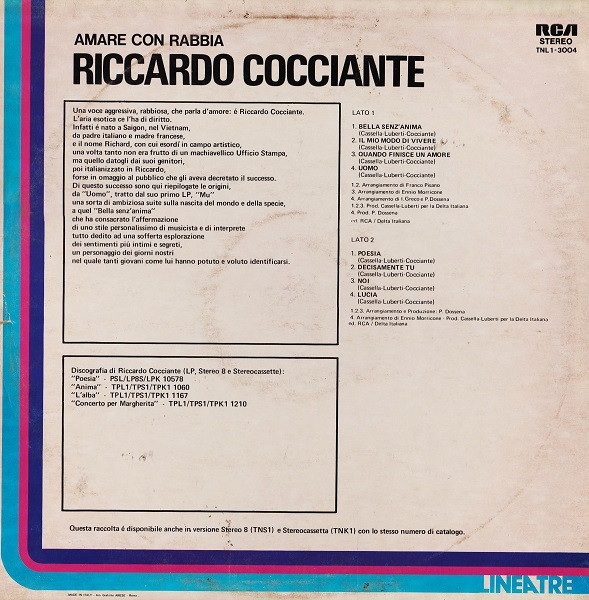 Riccardo Cocciante - Amare Con Rabbia | RCA (TNL1-3004) - 2 Riccardo Cocciante - Amare Con Rabbia | RCA (TNL1-3004) - 2
