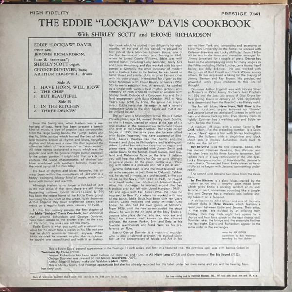 Eddie "Lockjaw" Davis With Shirley Scott And Jerome Richardson - The Eddie "Lockjaw" Davis Cookbook | Prestige (PRLP 7141) - 2 Eddie "Lockjaw" Davis With Shirley Scott And Jerome Richardson - The Eddie "Lockjaw" Davis Cookbook | Prestige (PRLP 7141) - 2