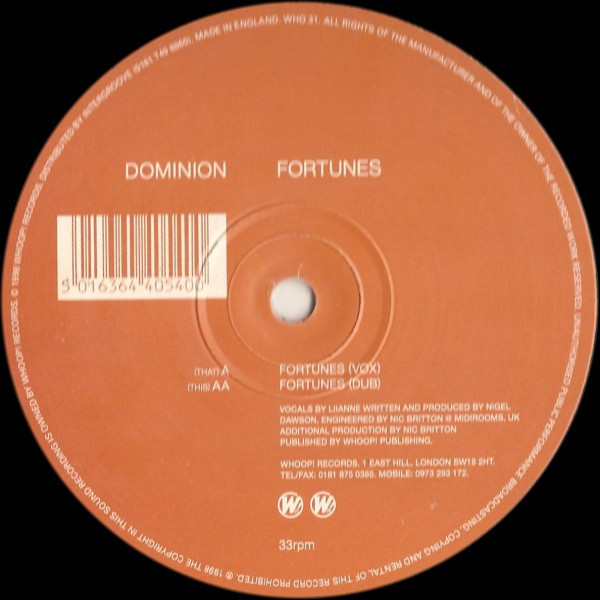 Dominion - Fortunes | Whoop! Records (WHO31) - main Dominion - Fortunes | Whoop! Records (WHO31) - main