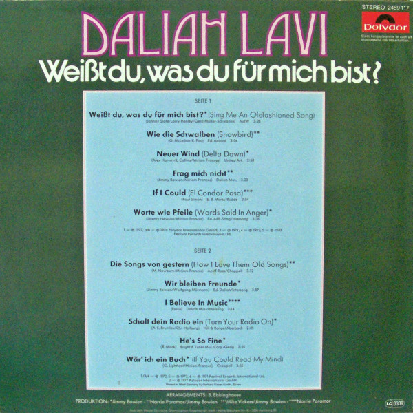 Daliah Lavi - Weißt Du, Was Du Für Mich Bist | Polydor (2459 117) - 2 Daliah Lavi - Weißt Du, Was Du Für Mich Bist | Polydor (2459 117) - 2