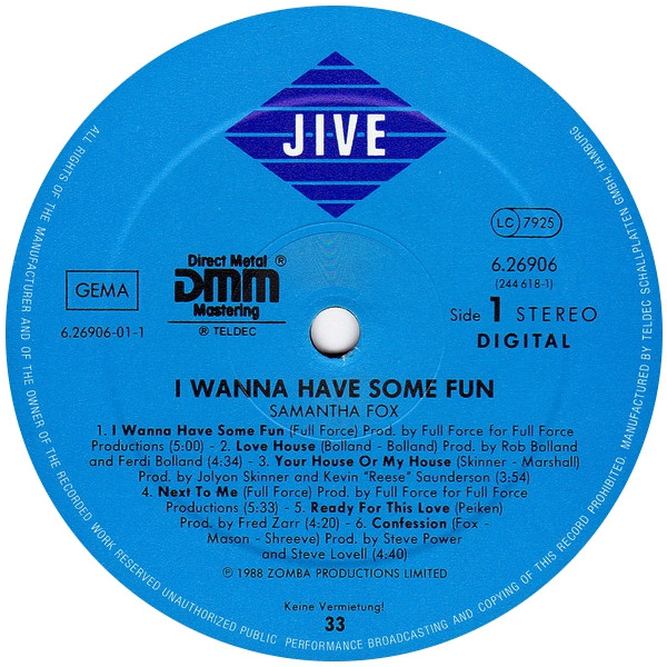 Samantha Fox - I Wanna Have Some Fun | Jive (6.26906 AS) - 3 Samantha Fox - I Wanna Have Some Fun | Jive (6.26906 AS) - 3