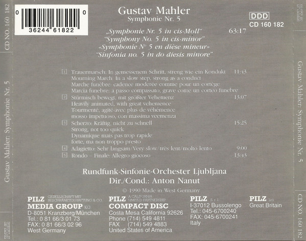 Simfonični Orkester RTV Ljubljana , Anton Nanut - Gustav Mahler Symphonie Nr. 5 | Pilz (CD 160 182) - 2
