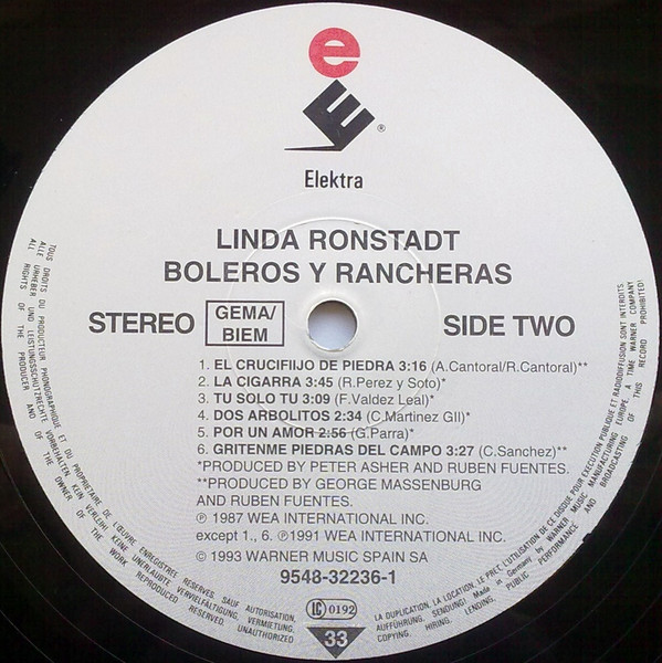 Linda Ronstadt - Boleros Y Rancheras | WEA (9548-32236-1) - 4