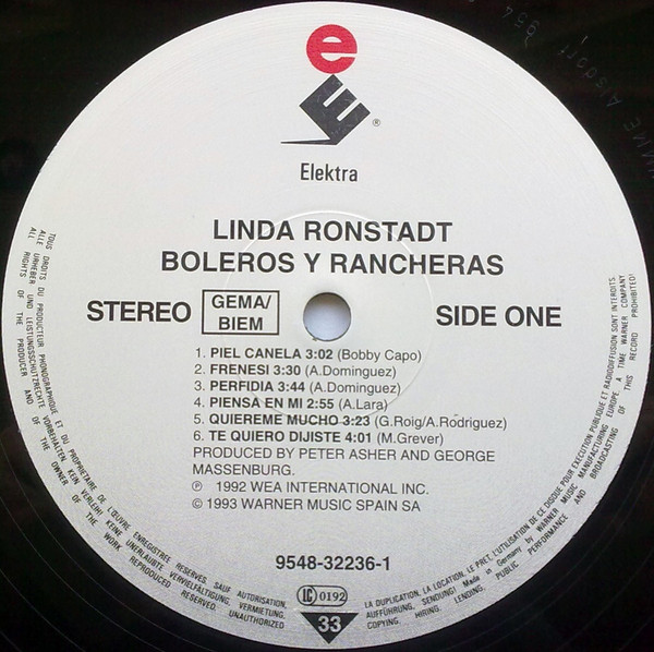 Linda Ronstadt - Boleros Y Rancheras | WEA (9548-32236-1) - 3