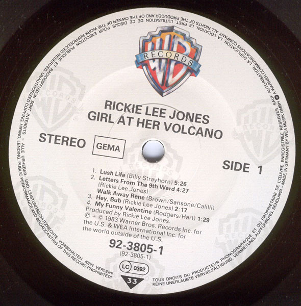 Rickie Lee Jones - Girl At Her Volcano | Warner Bros. Records (92-3805-1) - 3