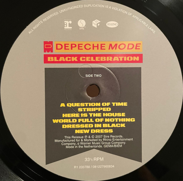 Depeche Mode - Black Celebration | Rhino Records (R1-233788 / 081227960834) - 4 Depeche Mode - Black Celebration | Rhino Records (R1-233788 / 081227960834) - 4
