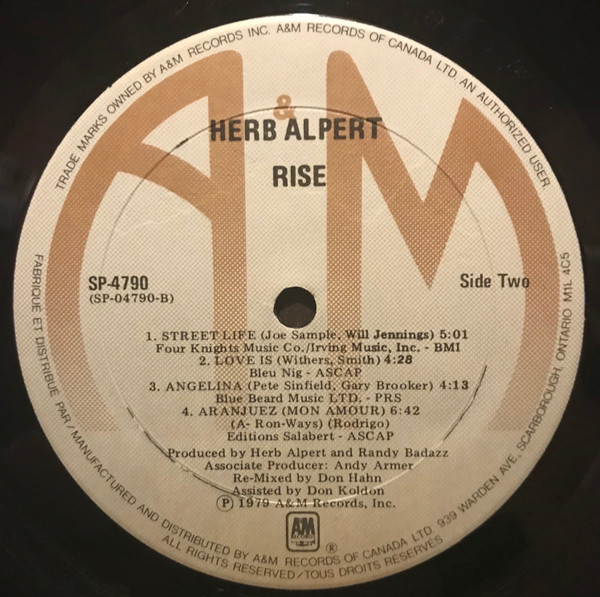 Herb Alpert - Rise [Vinyl] | A&M Records (SP-4790) - 4