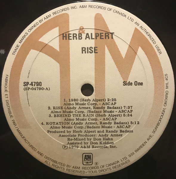 Herb Alpert - Rise [Vinyl] | A&M Records (SP-4790) - 3