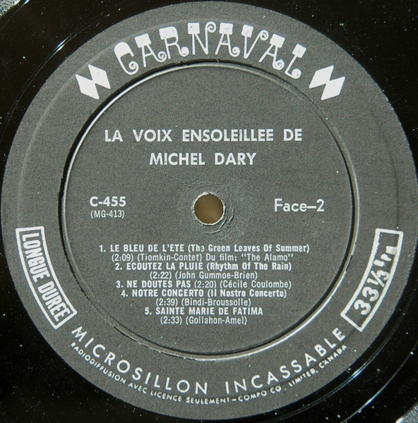 Michel Dary - La Voix Ensoleillée De Michel Dary | Carnaval (C-455) - 4 Michel Dary - La Voix Ensoleillée De Michel Dary | Carnaval (C-455) - 4