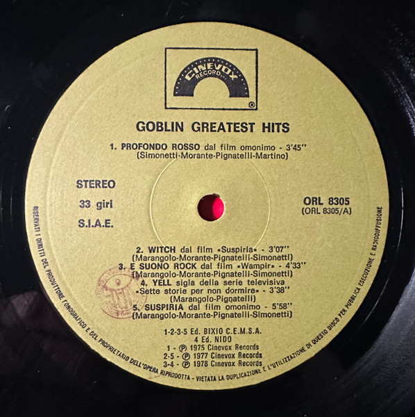 Goblin - Greatest Hits | Cinevox Record (ORL 8305) - 3 Goblin - Greatest Hits | Cinevox Record (ORL 8305) - 3