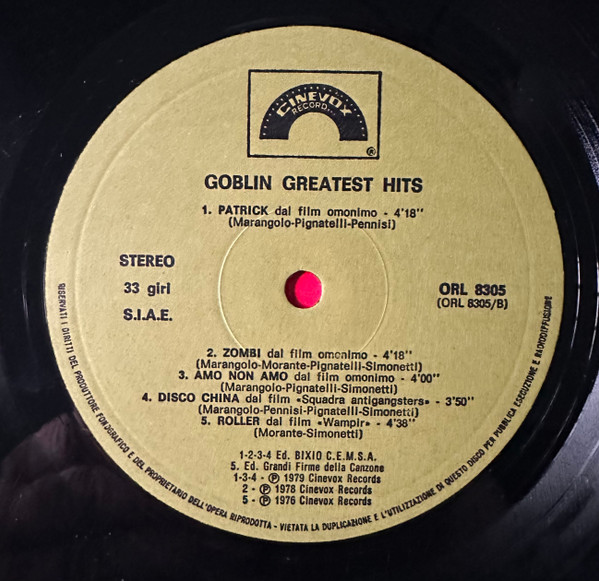 Goblin - Greatest Hits | Cinevox Record (ORL 8305) - 4 Goblin - Greatest Hits | Cinevox Record (ORL 8305) - 4