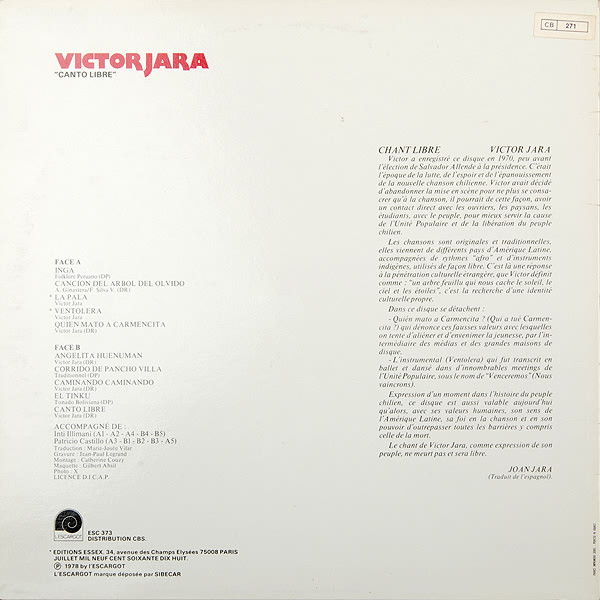 Victor Jara - Canto Libre | L'Escargot (ESC 373) - 2 Victor Jara - Canto Libre | L'Escargot (ESC 373) - 2