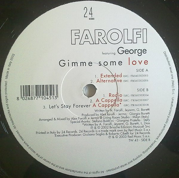Alex Farolfi Featuring George - Gimme Some Love | 24 Records (TW 43) - 3