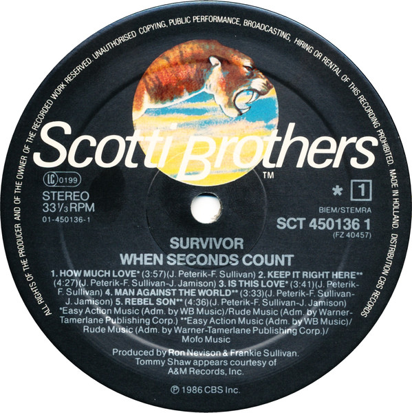 Survivor - When Seconds Count | Scotti Bros. Records (SCT 450136 1) - 3