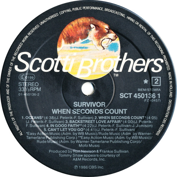 Survivor - When Seconds Count | Scotti Bros. Records (SCT 450136 1) - 4