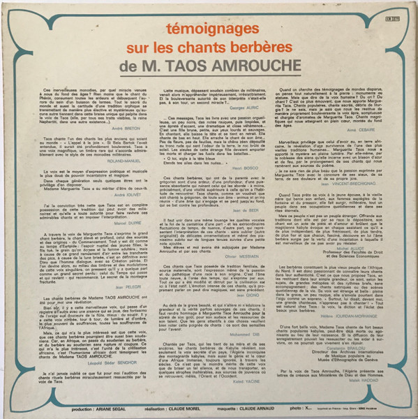 Taos Amrouche - Chants De L'Atlas (Traditions Millénaires Des Berbères D'Algérie) | Arion (30 U 103) - 2 Taos Amrouche - Chants De L'Atlas (Traditions Millénaires Des Berbères D'Algérie) | Arion (30 U 103) - 2