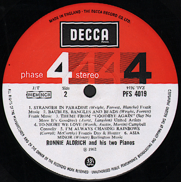 Ronnie Aldrich And His Two Pianos - Ronnie Aldrich And His Two Pianos | Decca (PFS 4019) - 4 Ronnie Aldrich And His Two Pianos - Ronnie Aldrich And His Two Pianos | Decca (PFS 4019) - 4