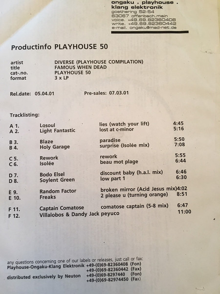 Various - Famous When Dead | Playhouse (PLAY050) - main