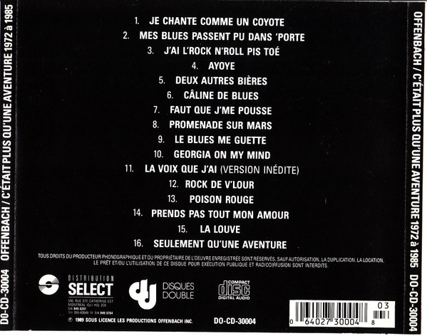 Offenbach - C'était Plus Qu'une Aventure 1972 À 1985 [CD] | Disques Double (DO-CD-30004) - 4