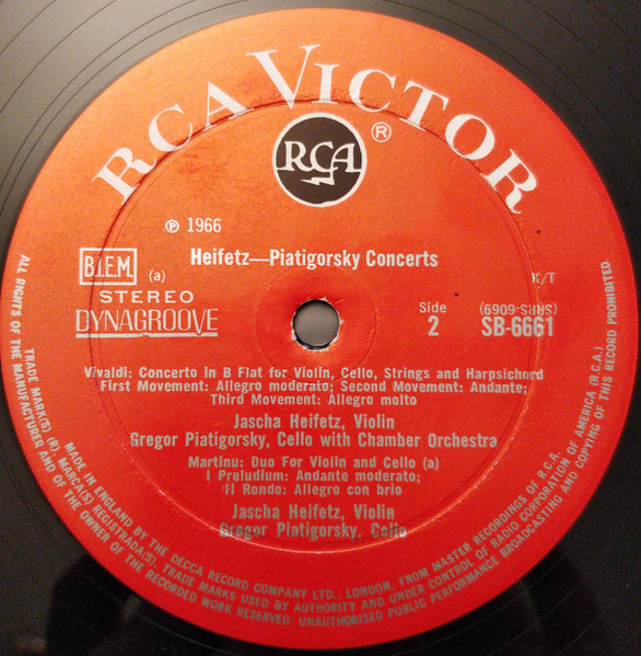 Jascha Heifetz - Gregor Piatigorsky , Leonard Pennario , Anton Stepanovich Arensky , Antonio Vivaldi , Bohuslav Martinů - Heifetz-Piatigorsky Concerts with Leonard Pennario and Guests | RCA Victor (SB-6661) - 3