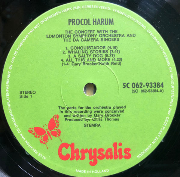 Procol Harum In Concert With The Edmonton Symphony Orchestra - Live | Chrysalis (5C 062-93384) - 3 Procol Harum In Concert With The Edmonton Symphony Orchestra - Live | Chrysalis (5C 062-93384) - 3