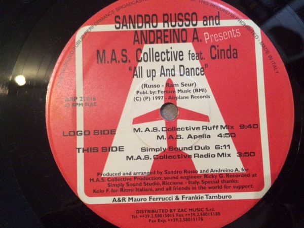 Sandro Russo And Andreino Arcangeli Presents M.A.S. Collective Feat. Cinda Ramseur - All Up And Dance | Airplane! Records (ARP 21016)