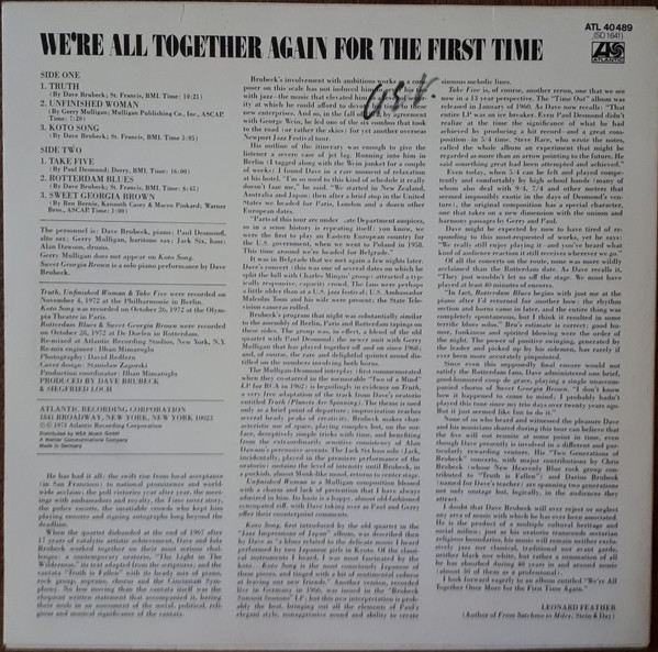 Dave Brubeck - We're All Together Again For The First Time | Atlantic (ATL 40 489) - 2 Dave Brubeck - We're All Together Again For The First Time | Atlantic (ATL 40 489) - 2
