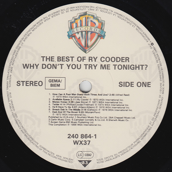 Ry Cooder - Why Don't You Try Me Tonight? The Best Of Ry Cooder | Warner Bros. Records (240 864-1) - 3