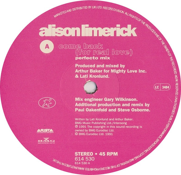 Alison Limerick - Come Back (For Real Love) | Arista (614 530) - 2
