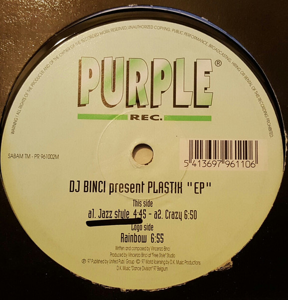 DJ Binci - Plastik EP | Purple Rec. (PR 961002M) - main