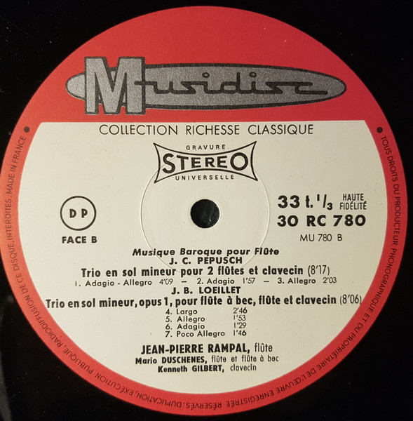Georg Philipp Telemann - Wilhelm Friedemann Bach - Johann Christoph Pepusch - Jean-Baptiste Loeillet / Jean-Pierre Rampal , Mario Duschenes , Kenneth Gilbert - Musique Baroque Pour Flûte | Musidisc (30 RC 780) - 3