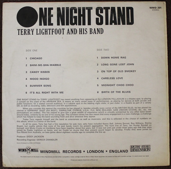 Terry Lightfoot And His Band - One Night Stand | Windmill (WMD 201) - 2