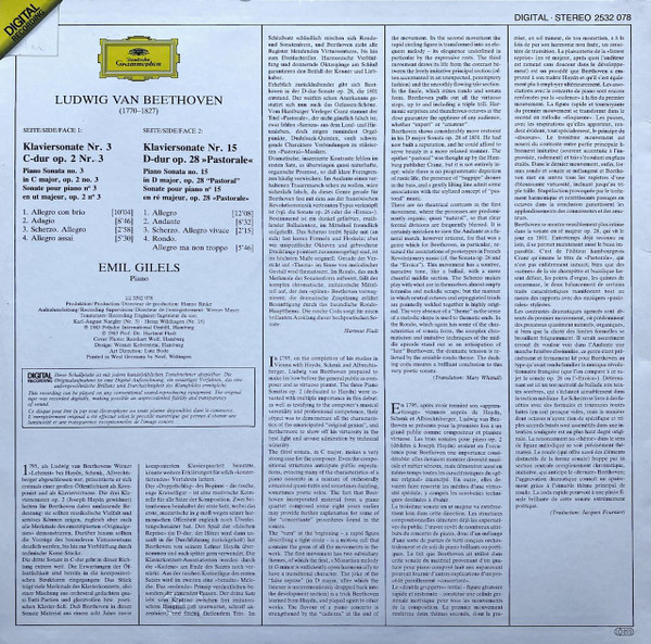 Ludwig van Beethoven , Emil Gilels - Sonaten (No. 15 »Pastorale« ∙ No. 3) | Deutsche Grammophon (2532 078) - 2