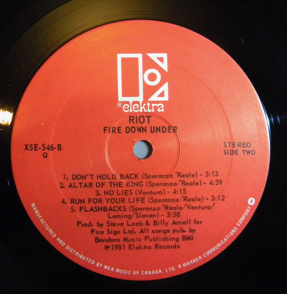 Riot - Fire Down Under | Elektra (X5E-546) - 3
