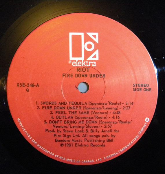 Riot - Fire Down Under | Elektra (X5E-546) - 2
