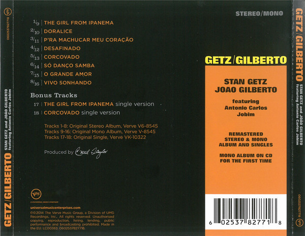 Stan Getz / João Gilberto Featuring Antonio Carlos Jobim - Getz / Gilberto | Verve Records (0602537827718) - 2