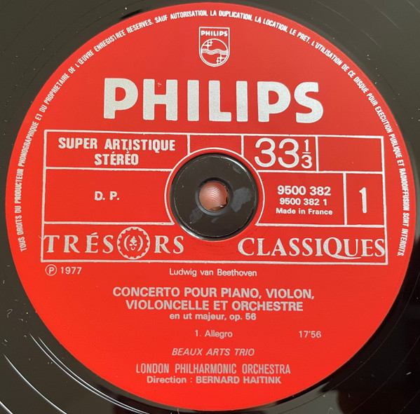 Beaux Arts Trio , Bernard Haitink , London Philharmonic Orchestra , Ludwig van Beethoven - Triple Concerto, Op. 56 | Philips (9500 382) - 4 Beaux Arts Trio , Bernard Haitink , London Philharmonic Orchestra , Ludwig van Beethoven - Triple Concerto, Op. 56 | Philips (9500 382) - 4