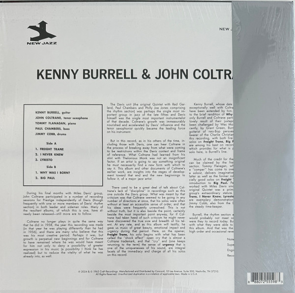 Kenny Burrell  &  John Coltrane - Kenny Burrell & John Coltrane (Original Jazz Classics - Mono) [Vinyl] | Craft Recordings (CR00720) - 2