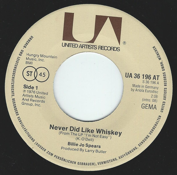 Billie Jo Spears - Never Did Like Whiskey / No Other Man | United Artists Records (UA 36 196 AT) - 3