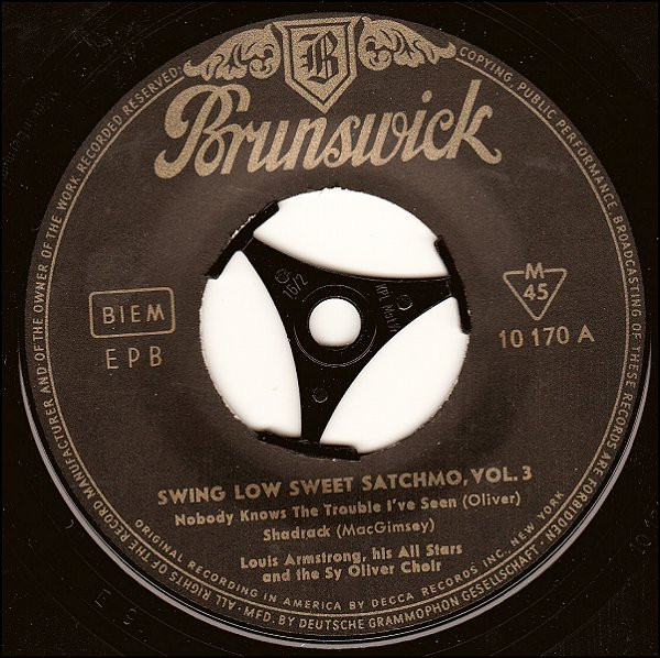 Louis Armstrong And His All-Stars And The Sy Oliver Choir - Swing Low Sweet Satchmo, Vol. 3 | Brunswick (10 170 EPB) - 3 Louis Armstrong And His All-Stars And The Sy Oliver Choir - Swing Low Sweet Satchmo, Vol. 3 | Brunswick (10 170 EPB) - 3