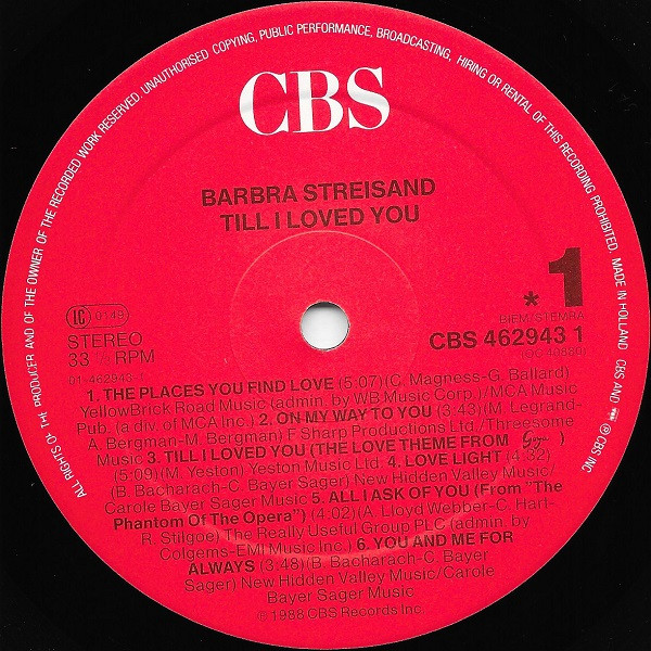 Barbra Streisand - Till I Loved You | CBS (CBS 462943 1) - 2 Barbra Streisand - Till I Loved You | CBS (CBS 462943 1) - 2